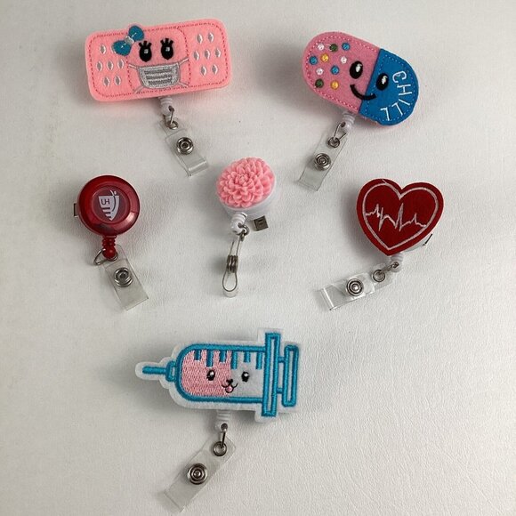 Healthcare Nurse Badge Lot Reels Holders Bandaid Pill Syringe Heart Retractable - Picture 1 of 6